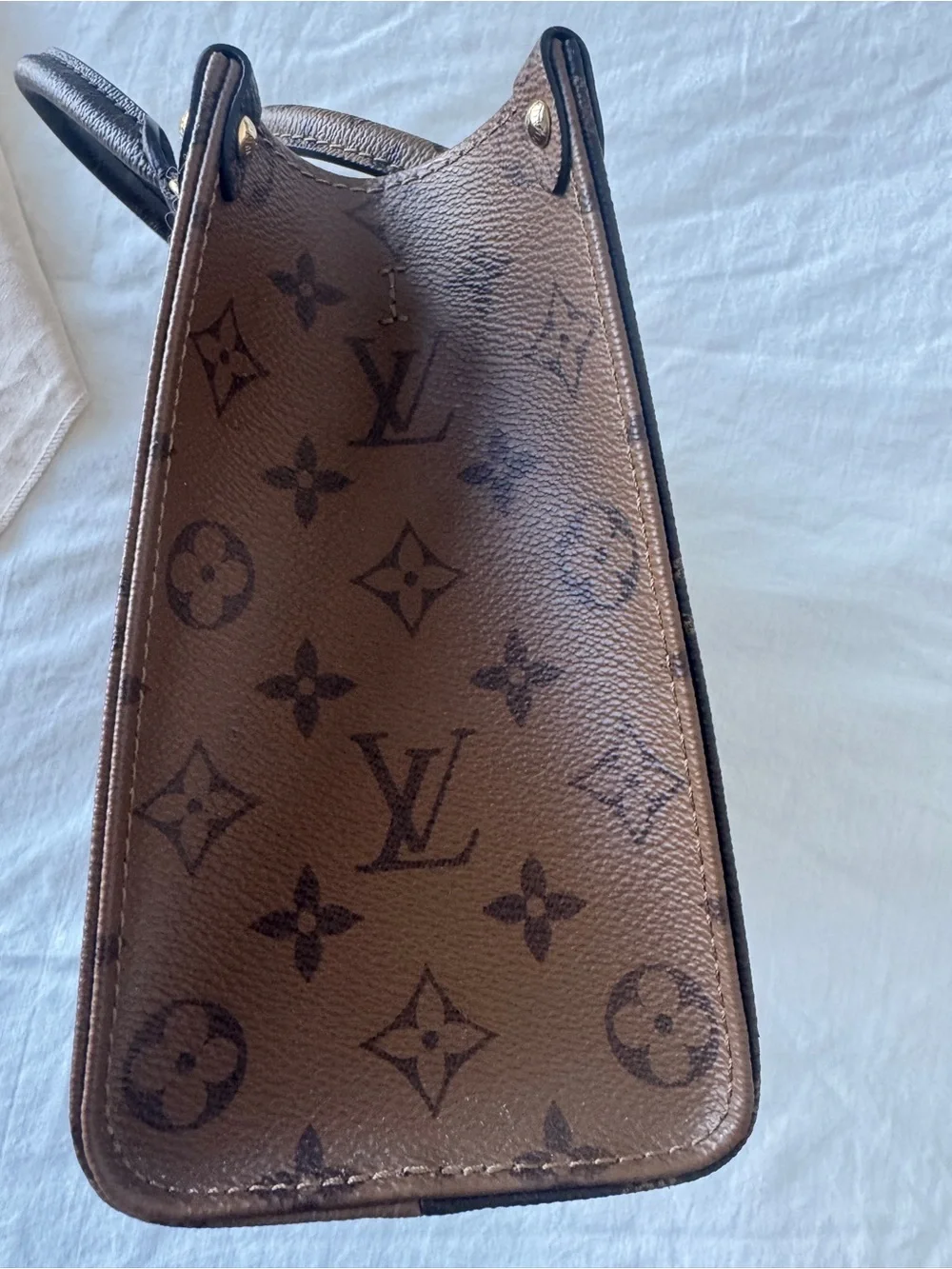 Louis Vuitton Dark Brown Monogram Satchel with Tan Accents